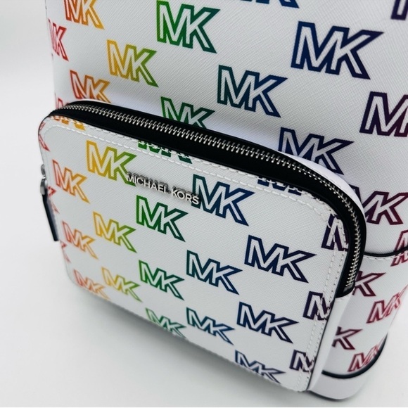 Michael Kors Cooper Commuter Medium Sling Bag Backpack MK Rainbow Optic White - Picture 8 of 14